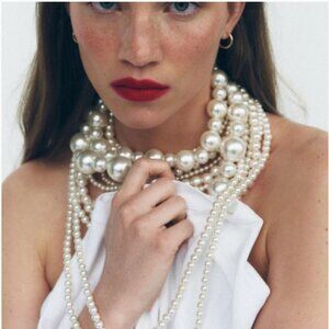 ZARA Women's 2-pack of Pearl Necklaces(Pearl marl, One Size) NEW WITH TAG!